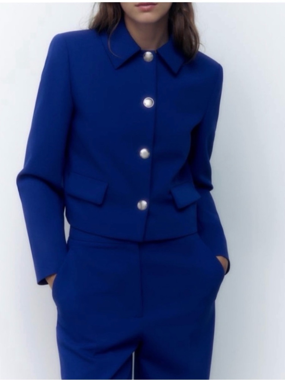 ZARA Cobalt Blue Cropped Button Blazer